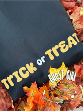 Load image into Gallery viewer, Tote Bag with Trick or Treating Ghosts Design- Backside reads &quot;trick or treat&quot;