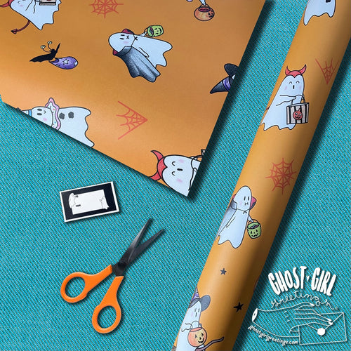 Gift Wrap Sheet- Trick or Treating Ghosts