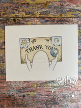 Load image into Gallery viewer, Thank you card: ouija board reads &quot;thank you&quot; with a ghost moving the planchette